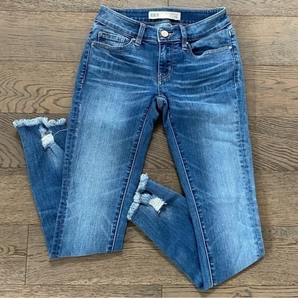 BKE Stella Slim Fit Low Rise Frayed Hem Ankle Skinny Jeans